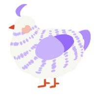 A white and lilac chicken with a bar pattern