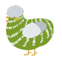 A chartreuse and mist chicken with a bar pattern
