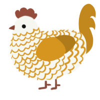 A white and ochre chicken with a lace pattern