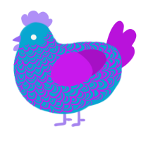 A cerulean and amethyst chicken with a double-lace pattern