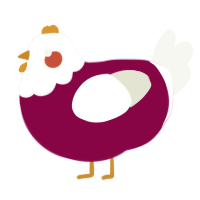 A maroon and white chicken with a head pattern