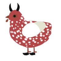 A red and white chicken with a speckle pattern
