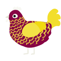 A maroon and yellow chicken with a lace pattern