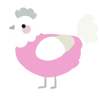 A pink and white chicken with a head pattern