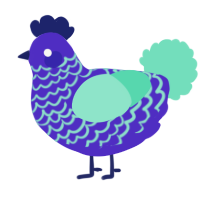 A indigo and mint chicken with a lace pattern