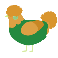 A viridian and orange chicken with a head pattern