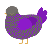 A grey and violet chicken with a lace pattern