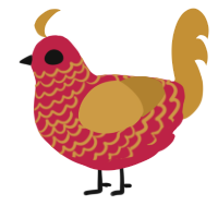 A crimson and gold chicken with a lace pattern
