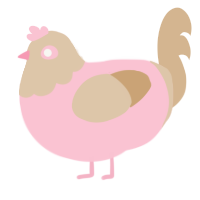 A rose and beige chicken with a head pattern