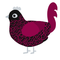 A black and maroon chicken with a double-lace pattern