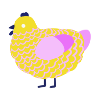 A yellow and lavender chicken with a lace pattern