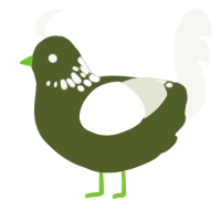 A olive and white chicken with a neck-speckle pattern