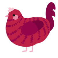 A crimson and maroon chicken with a bar pattern