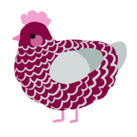 A maroon and silver chicken with a lace pattern