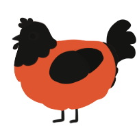 A vermilion and black chicken with a head pattern