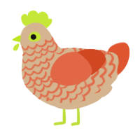 A beige and vermilion chicken with a lace pattern