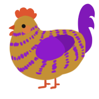 A gold and violet chicken with a bar pattern