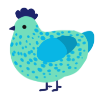 A mint and cerulean chicken with a speckle pattern