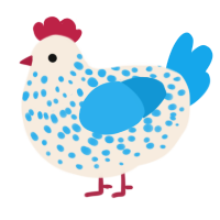 A cream and sky chicken with a speckle pattern