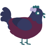 Creepy Twin, a wine and navy chicken with a head pattern