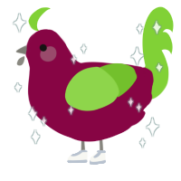 Patrick Purplegreen, a maroon and grass chicken