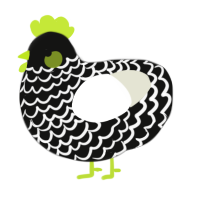 A black and white chicken with a lace pattern