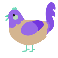 A beige and blurple chicken with a head pattern