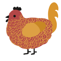 A red and orange chicken with a double-lace pattern
