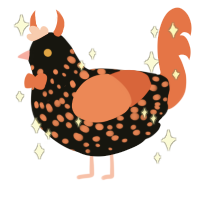 Pumpkin Spice Jr, a black and vermilion chicken with a speckle pattern