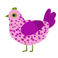 A pink and plum chicken with a speckle pattern