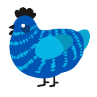 The Prince, a ultramarine and cerulean chicken with a bar pattern
