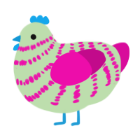 A gluppy and fuchsia chicken with a bar pattern