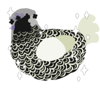 Kiss kiss, a black and lemon chicken with a double-lace pattern