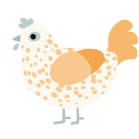 A white and beige chicken with a speckle pattern