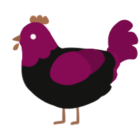 A black and wine chicken with a head pattern