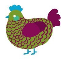 A chartreuse and wine chicken with a lace pattern