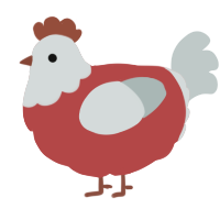 A red and silver chicken with a head pattern