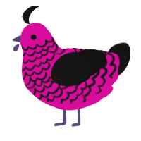 A fuchsia and black chicken with a lace pattern