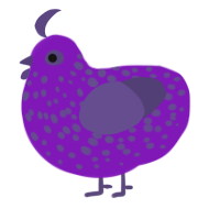 ube, a violet and overcast chicken with a speckle pattern