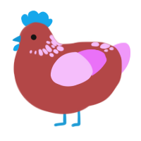 A red and lavender chicken with a neck-speckle pattern