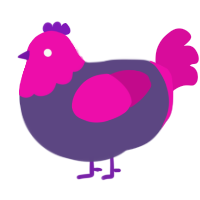 A overcast and fuchsia chicken with a head pattern