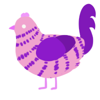 Frosting, a pink and violet chicken with a bar pattern