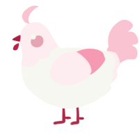 A white and rose chicken with a head pattern