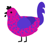 A fuchsia and indigo chicken with a speckle pattern