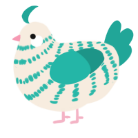 A cream and turquoise chicken with a bar pattern