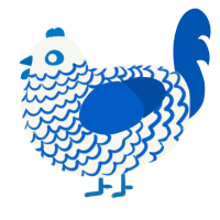 A white and ultramarine chicken with a lace pattern