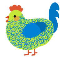 A lime and sapphire chicken with a double-lace pattern