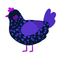 Disco, a tumblr and indigo chicken with a speckle pattern
