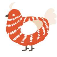 A vermilion and cream chicken with a bar pattern