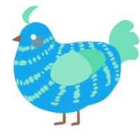 Turquoise, a sky and mint chicken with a bar pattern